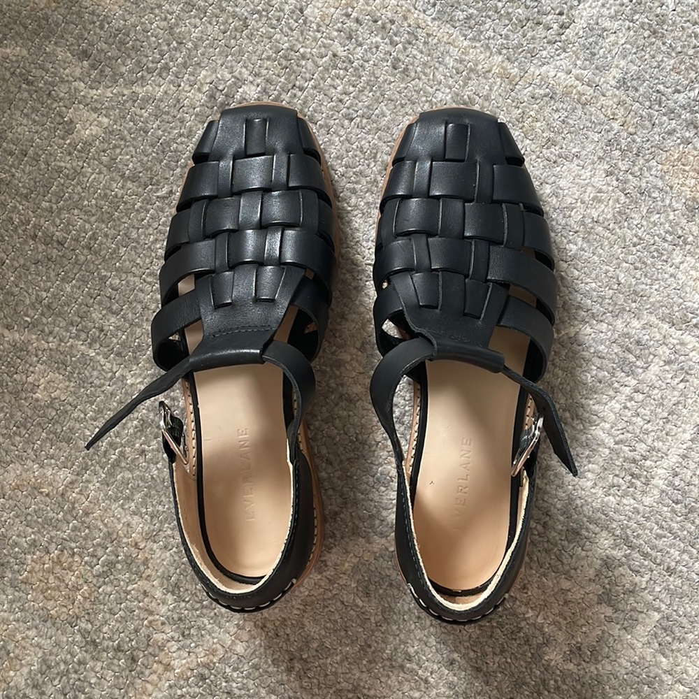 Everlane Black Woven Leather Sandals 8